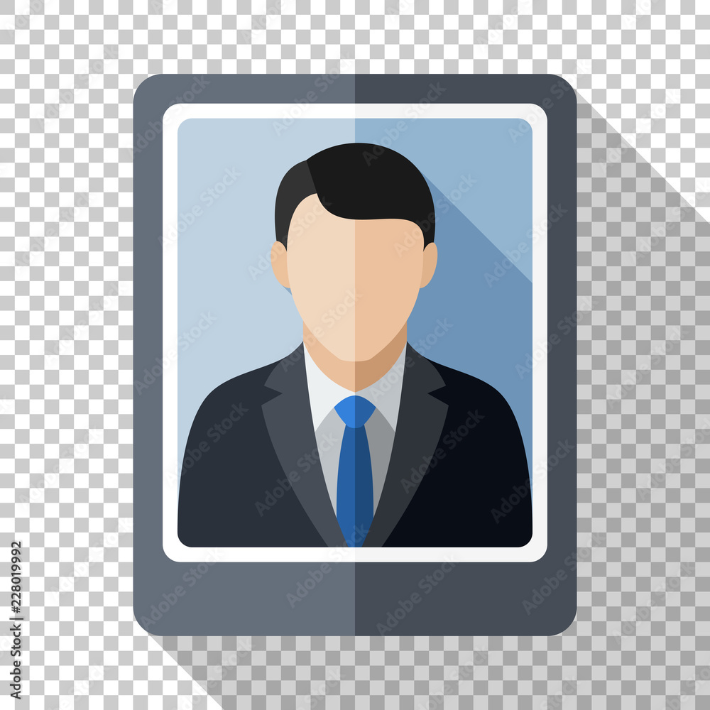 Photo of a man in a business suit in flat style with long shadow on transparent background