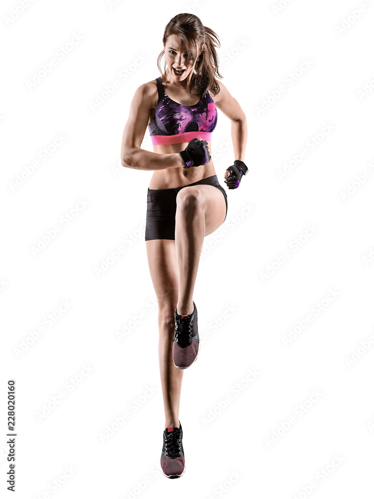 one caucasian woman exercising cardio boxing cross core workout fitness exercise aerobics silhouette isolated on white background one caucasian woman exercising cardio boxing cross core workout fitness exercise aerobics silhouette isolated on white background