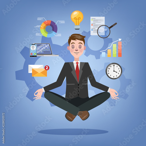 Businessman in lotus pose having break at work