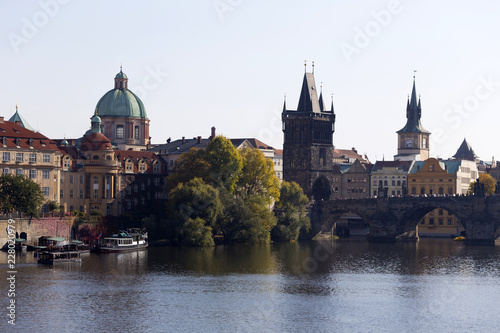 Prague Old Town with Bridge Tower and St. Francis of Assisi Cathedral and Charles Bridge with its baroque Statues, Czech republic