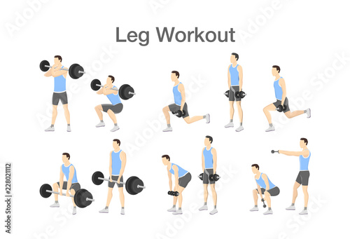 Leg workout set with dumbbell and barbell