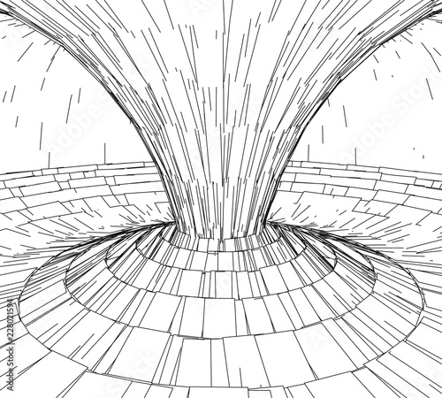 Tunnel or wormhole. Digital 3d wireframe tunnel. 3D tunnel grid. Network cyber technology. Surrealism. Background abstract vector image