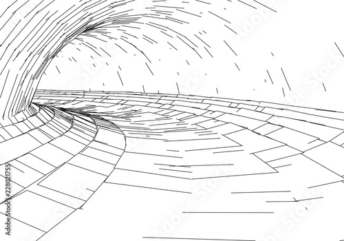 Tunnel or wormhole. Digital 3d wireframe tunnel. 3D tunnel grid. Network cyber technology. Surrealism. Background abstract vector image