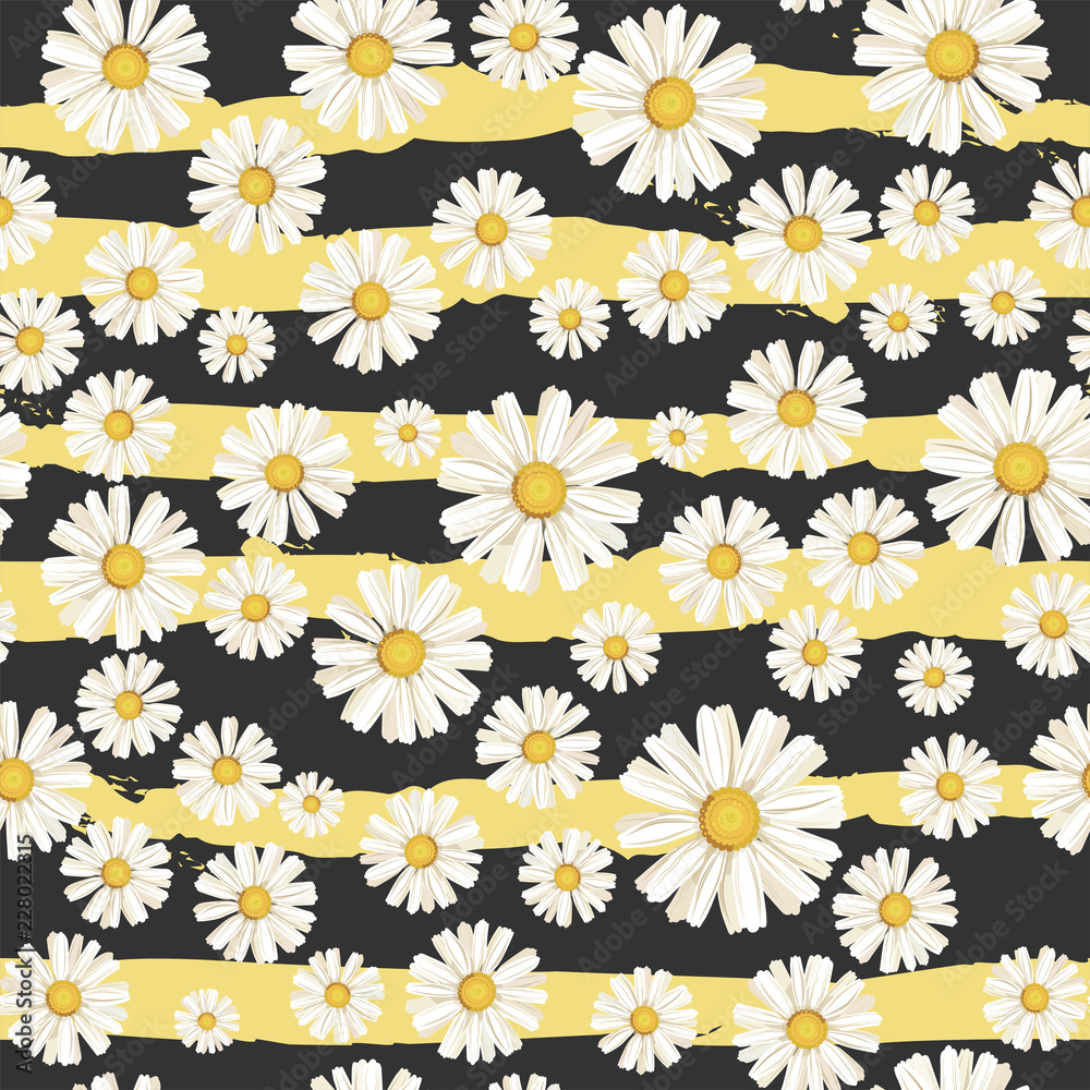 Vector seamless pattern with the chamomiles