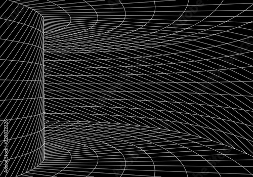 Tunnel or wormhole. Digital 3d wireframe tunnel. 3D tunnel grid. Network cyber technology. Surrealism. Background abstract vector image