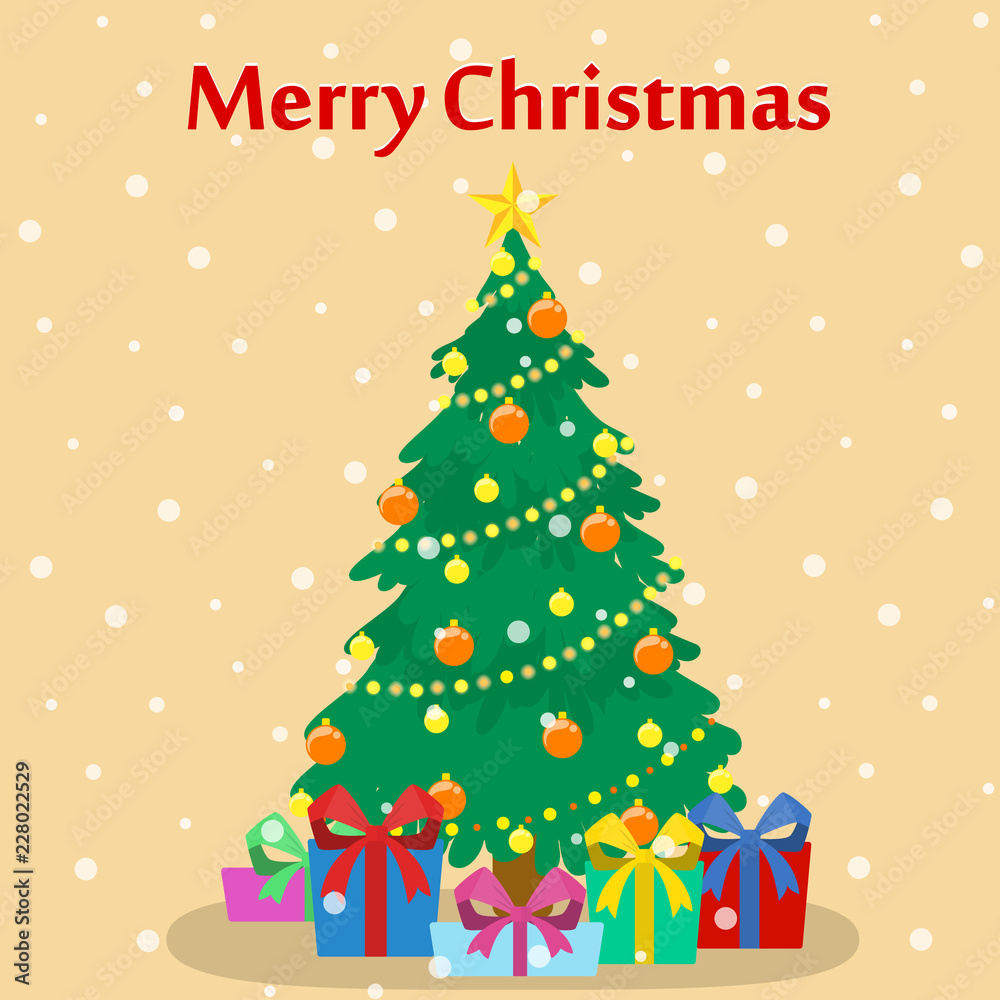 Christmas green tree with gift boxes around Christmas green tree with gift boxes around