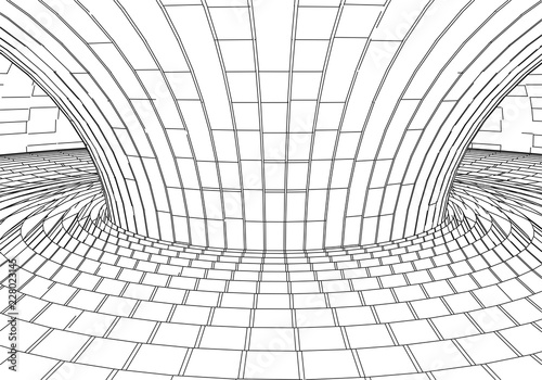 Tunnel or wormhole. Digital 3d wireframe tunnel. 3D tunnel grid. Network cyber technology. Surrealism. Background abstract vector image