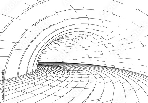 Tunnel or wormhole. Digital 3d wireframe tunnel. 3D tunnel grid. Network cyber technology. Surrealism. Background abstract vector image