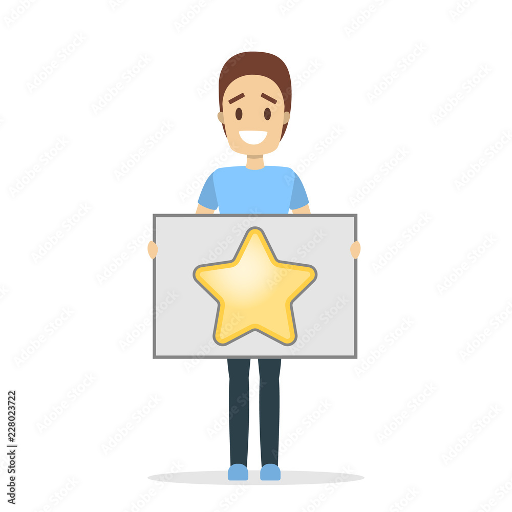 Man holding a huge golden star and smiling Man holding a huge golden star and smiling