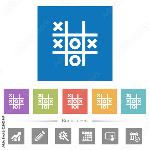 Tic tac toe game flat white icons in square backgrounds
