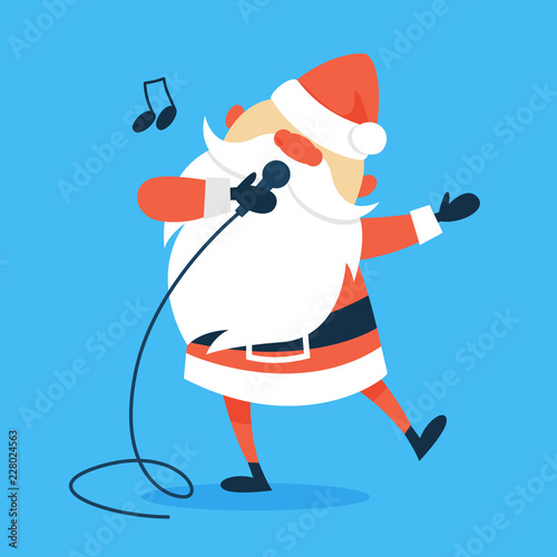 Santa with a microphone sing christmas song.