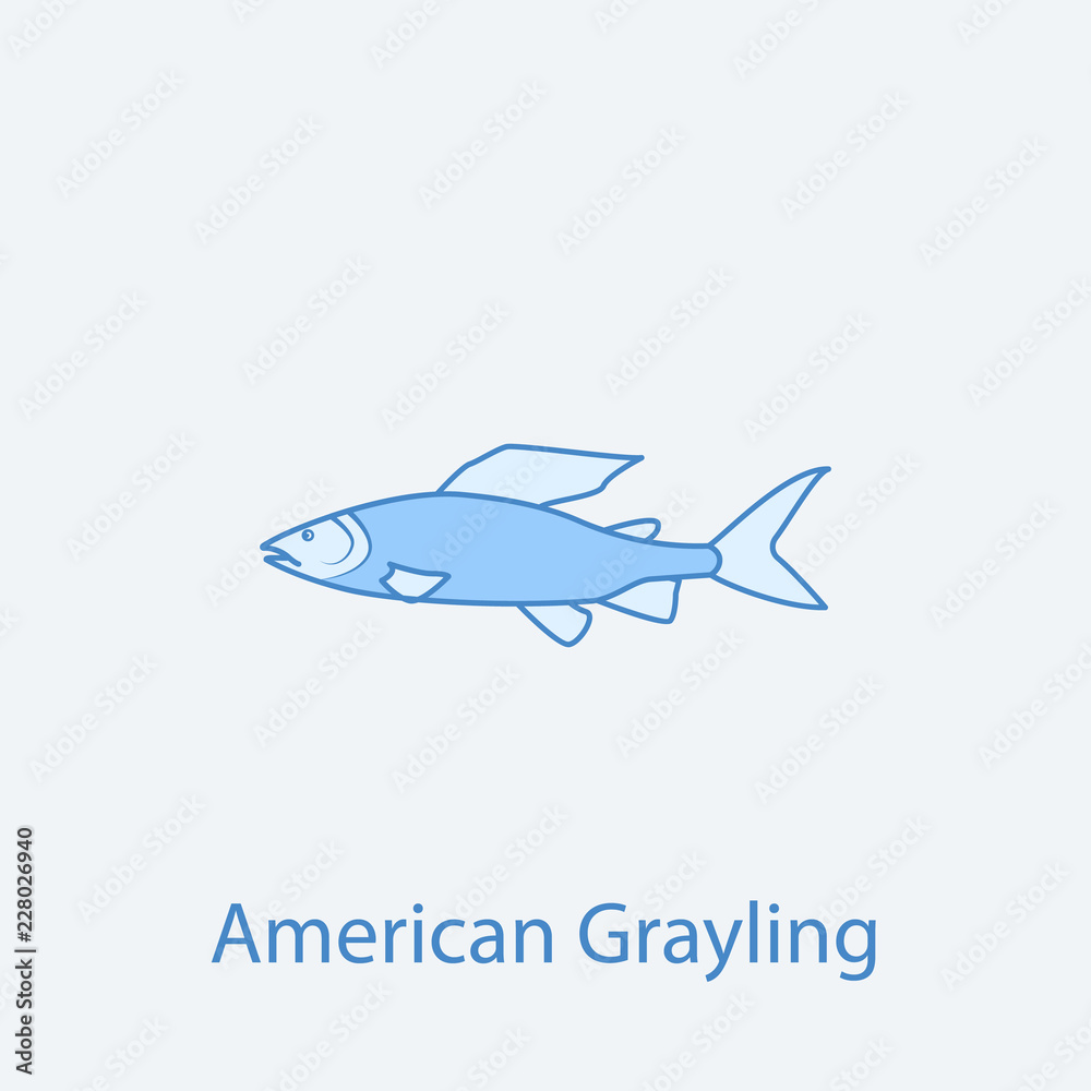 american grayling 2 colored line icon. Simple light and dark blue element illustration. american grayling concept outline symbol design from fish set american grayling 2 colored line icon. Simple light and dark blue element illustration. american grayling concept outline symbol design from fish set