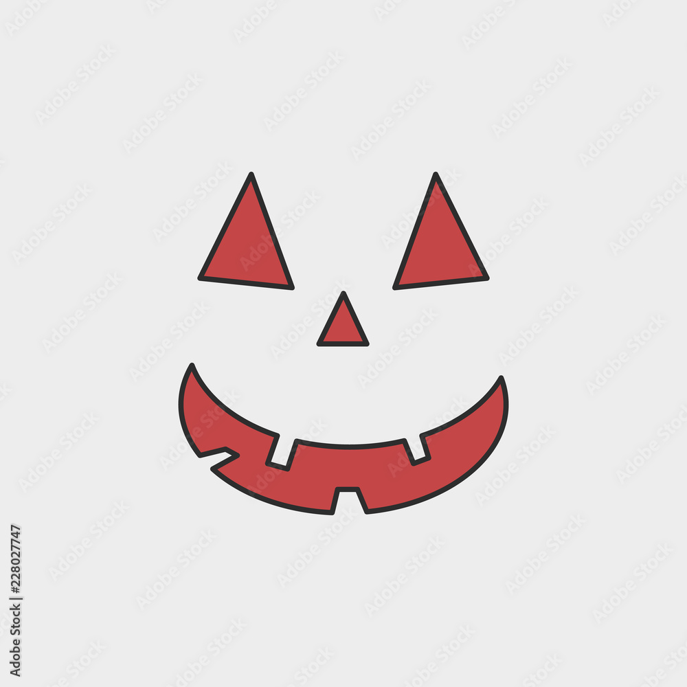 carved Halloween pumpkin or jack o' lantern outline colored icon carved Halloween pumpkin or jack o' lantern outline colored icon