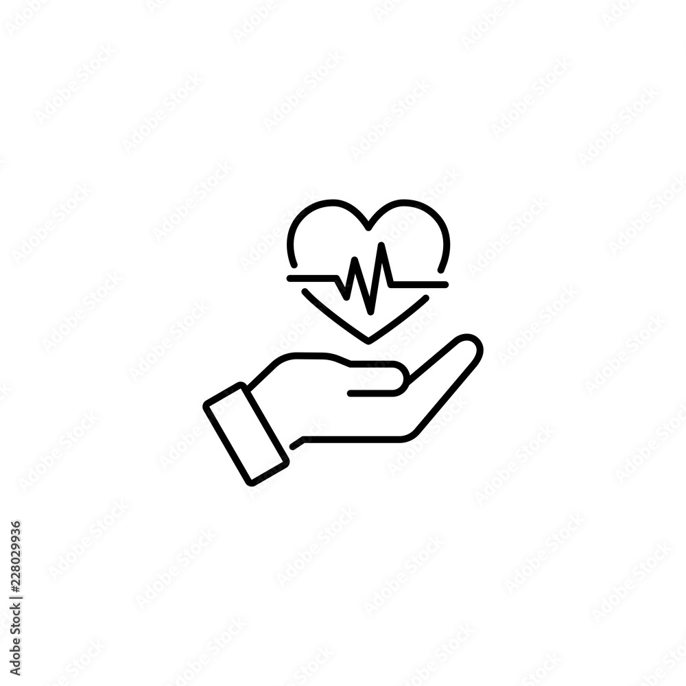 heartbeating in the hand line black icon on white background heartbeating in the hand line black icon on white background