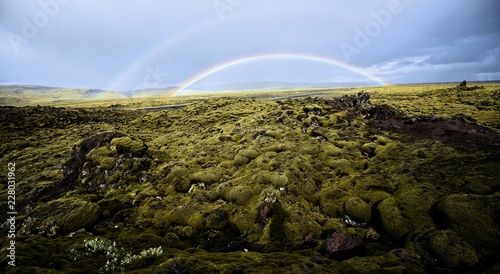 Double rainbow at Eldhraun Lava Moss Field in southern Iceland