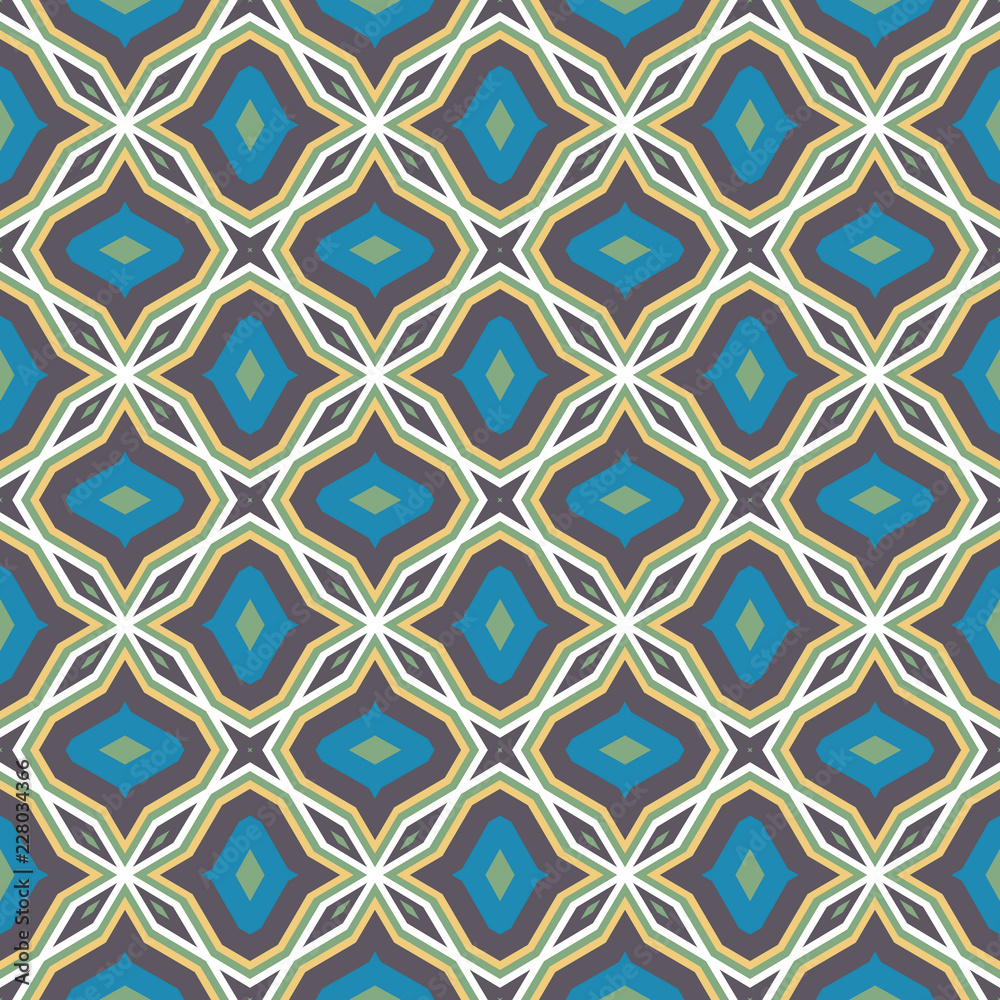 Ethnic geometric pattern in repeat. Fabric print. Seamless background, mosaic ornament, retro style. 