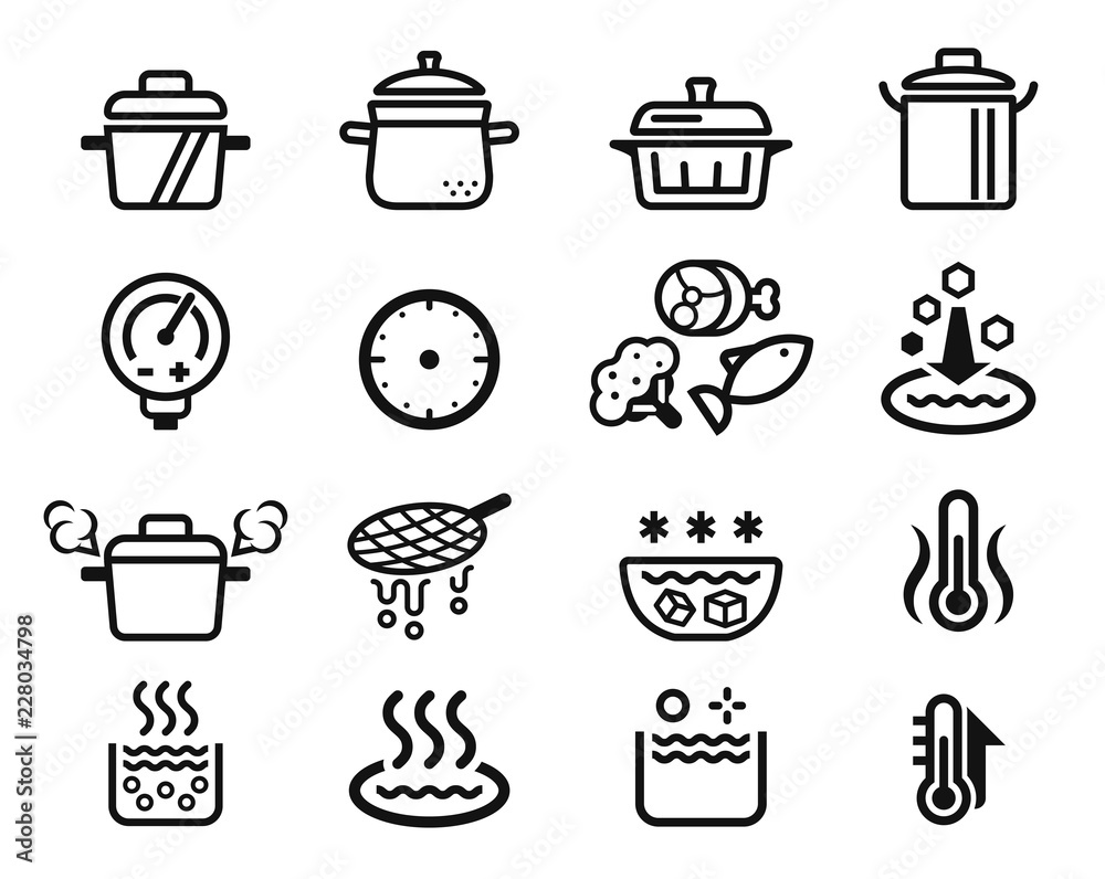 Qualification of boiled or stewed food by kitchenware icon. Qualification of boiled or stewed food by kitchenware icon.