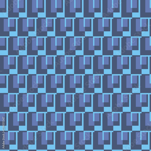 Blue seamless geometric pattern with different combinations of squares and rectangles. Traditional tile style