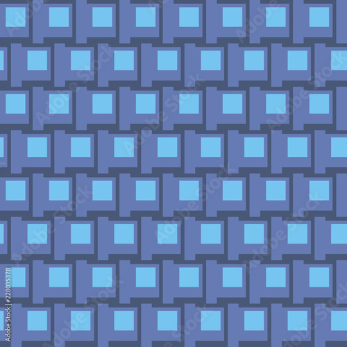 Blue seamless geometric pattern with different combinations of squares and rectangles. Traditional tile style