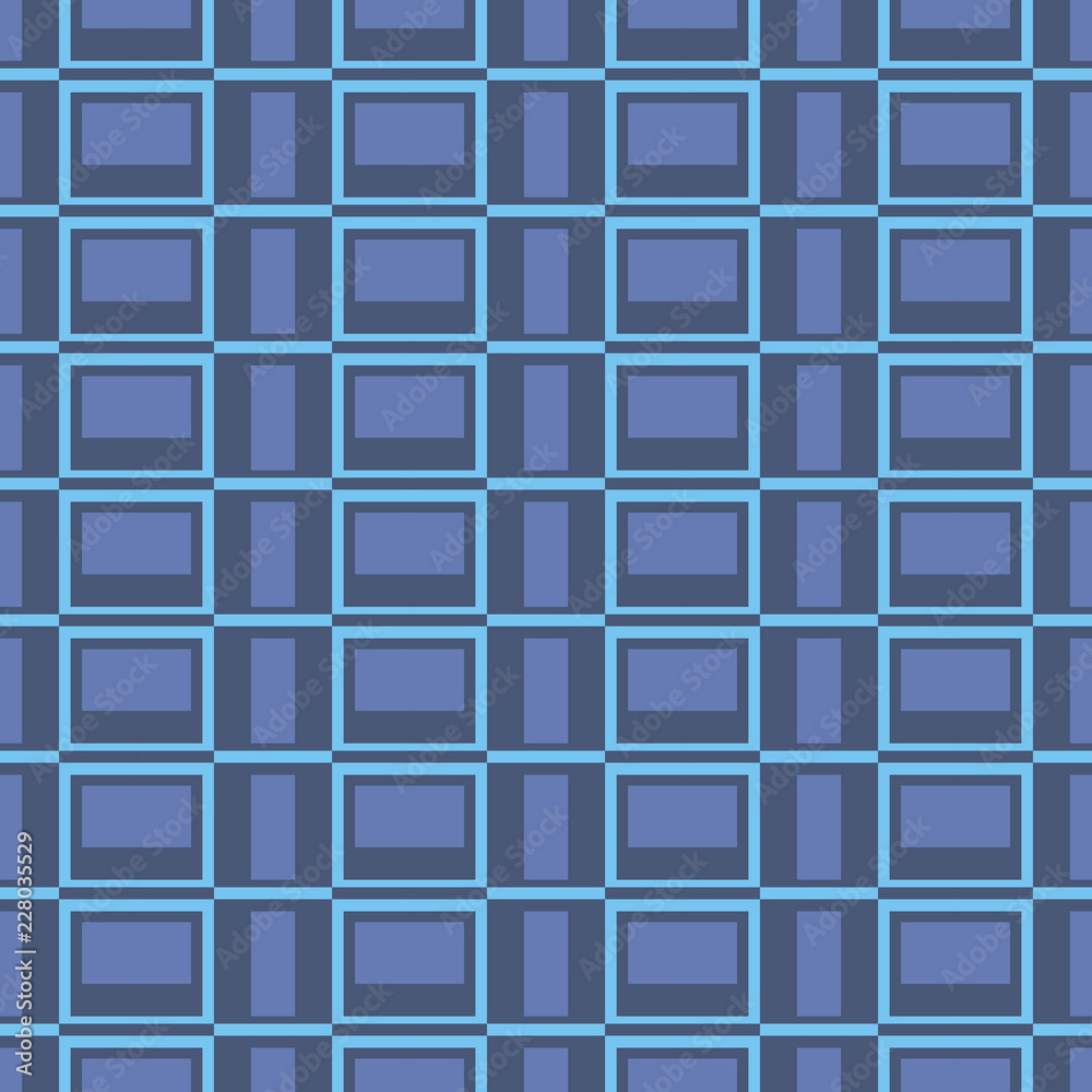 Blue seamless geometric pattern with different combinations of squares and rectangles. Traditional tile style Blue seamless geometric pattern with different combinations of squares and rectangles. Traditional tile style