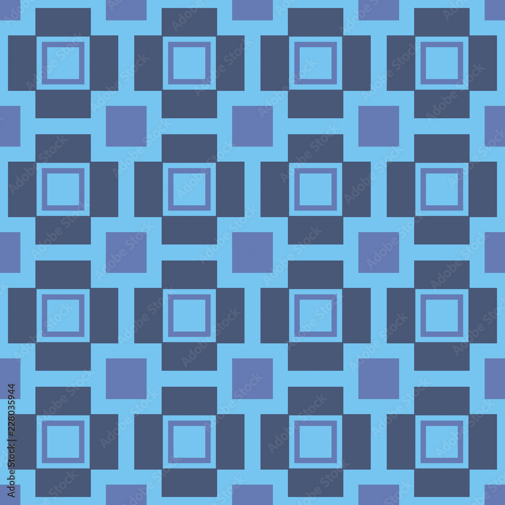 Blue seamless geometric pattern with different combinations of squares and rectangles. Traditional tile style Blue seamless geometric pattern with different combinations of squares and rectangles. Traditional tile style