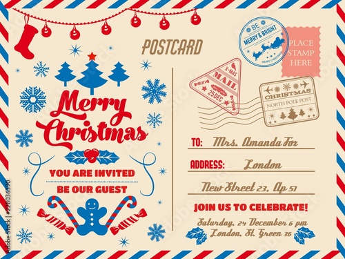 Christmas postcard, holiday party invitation