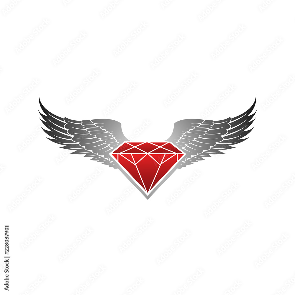 Obraz premium Red winged with grey diamond logo vector illustration