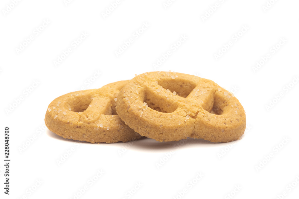 one side of two butter cookies on white background one side of two butter cookies on white background