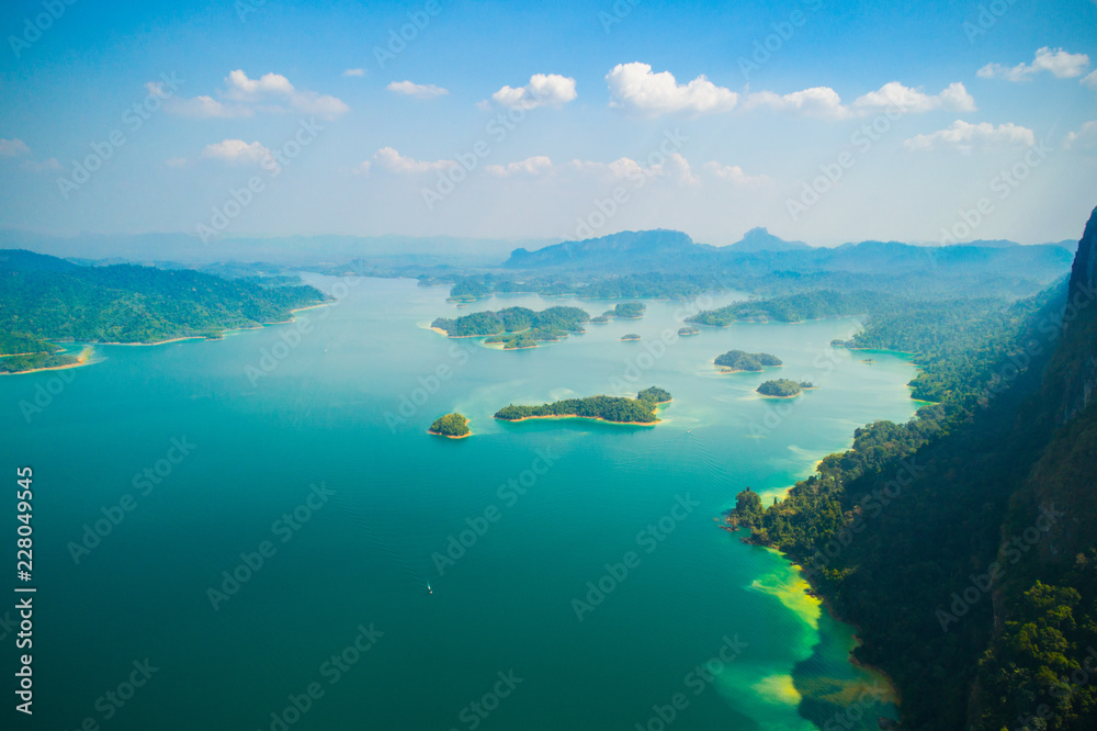 Beautiful view of Khao Sok National park Cheow Lan Dam from top in Thailand Beautiful view of Khao Sok National park Cheow Lan Dam from top in Thailand