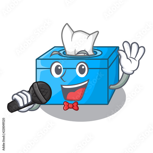 Singing cartoon tissue box on a sideboard
