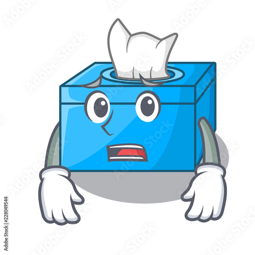 Afraid cartoon tissue box on a sideboard