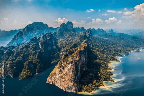 incredible scense of Khao Sok National park Cheow Lan Dam from top in Thailand photo