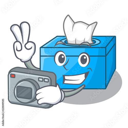 Photographer cartoon tissue box on a sideboard