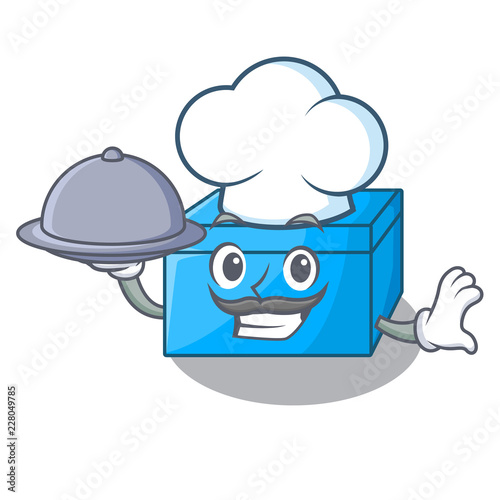 Chef with food cartoon tissue box on a sideboard
