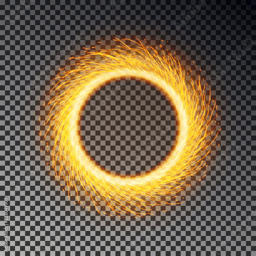 Fiery sparks circle effect isolated. Sparkler ring vector. Magic round sparkle, fierly flame frame. 