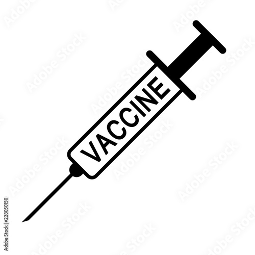 Medical syringe with the vaccine, sign the injection vaccine, vector symbol flu vaccination, shot by syringe from the flu