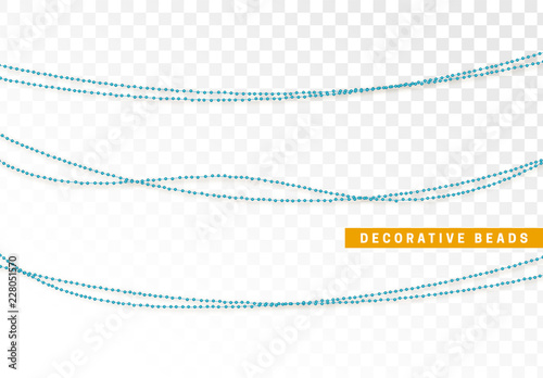 String beads realistic isolated. Decorative design element blue bead,