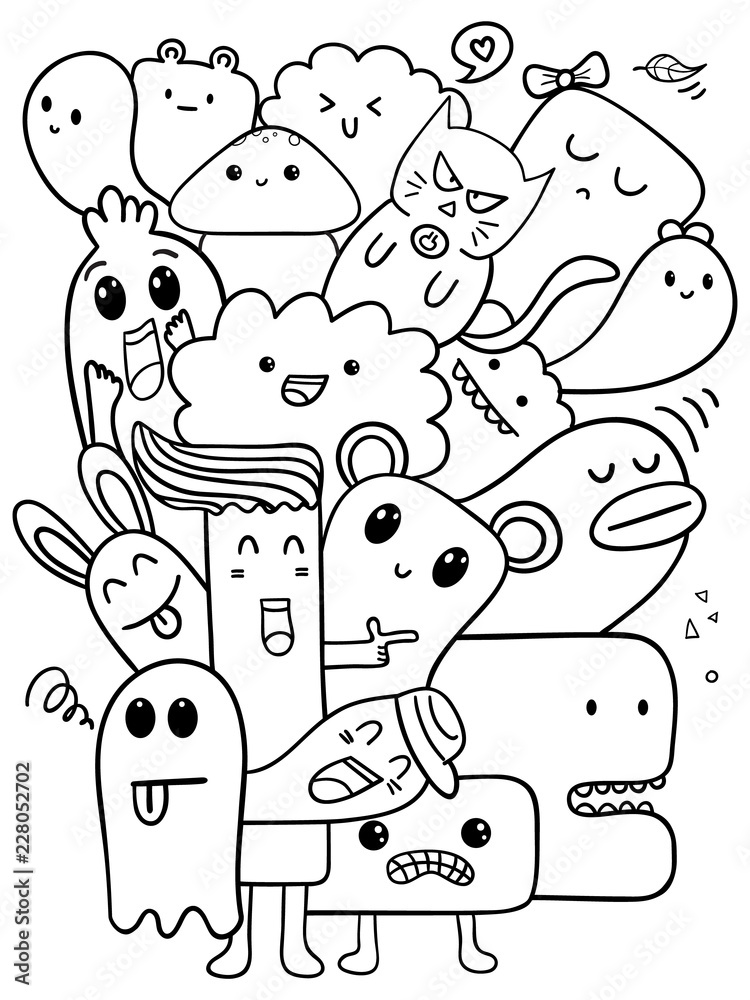 Doodle draw line art cartoon vector illustration, aliens or fantasy animals for children Stock Vector | Adobe Stock Doodle draw line art cartoon vector illustration, aliens or fantasy animals for children Stock Vector | Adobe Stock