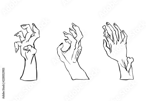 Zombie hands sticking from out the ground. For Halloween party decor