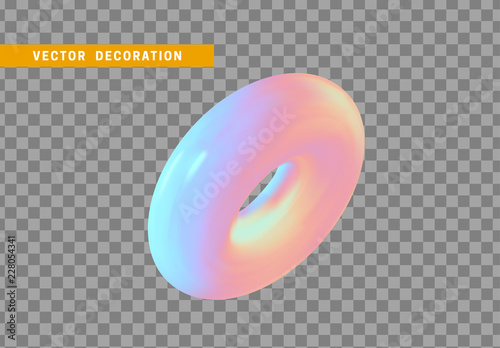 Design element in shape of 3d torus bright neon color. Round ring tor isolated with transparent background