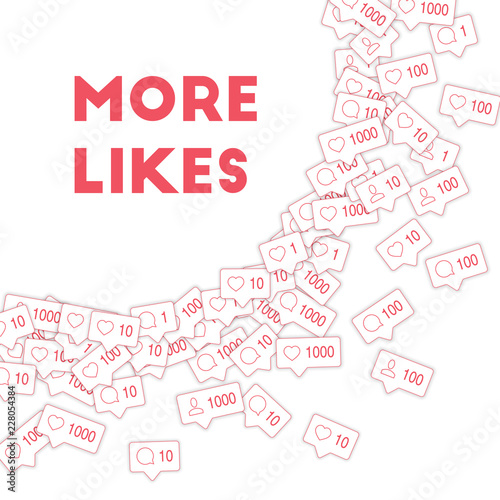 Social media icons. More likes concept. Falling counter comment friend notification. Nice big radian