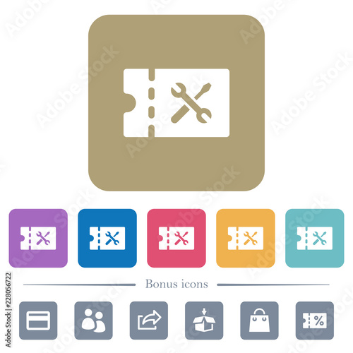 Workshop discount coupon flat icons on color rounded square backgrounds