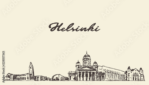 Helsinki skyline, Finland vector city drawn sketch