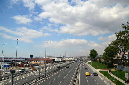 ISTANBUL  TURKEY - MAY 13 2018  Road scenery on a highway in Instanbul  Turkey. Top view.