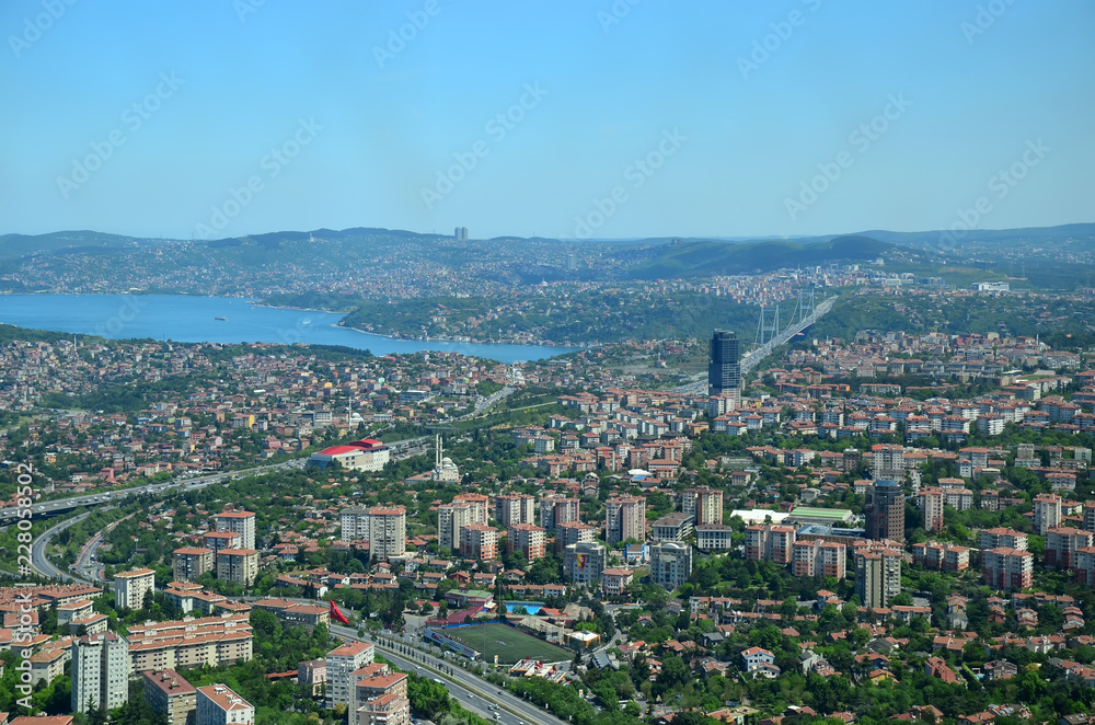 Istanbul City view from largest skyscraper Sapphire Tower, Turkey. Top view