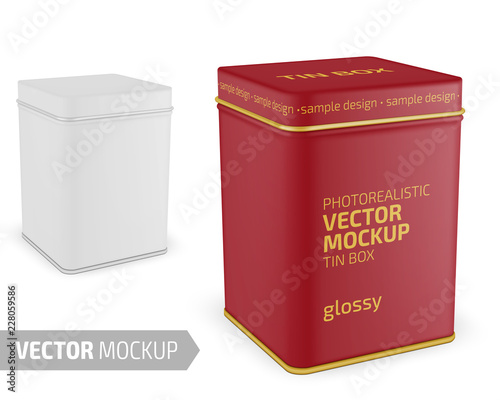 Square matte tin can template. Realistic vector.