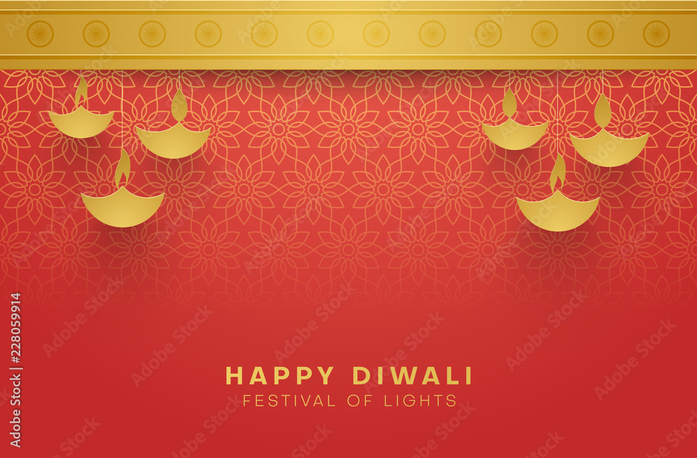 Red Happy Diwali background for Festival of lights. Stock Vector | Adobe  Stock