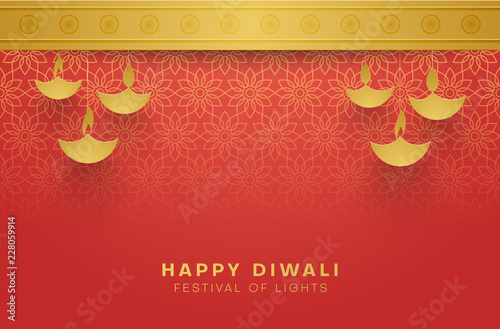 Red Happy Diwali background for Festival of lights.