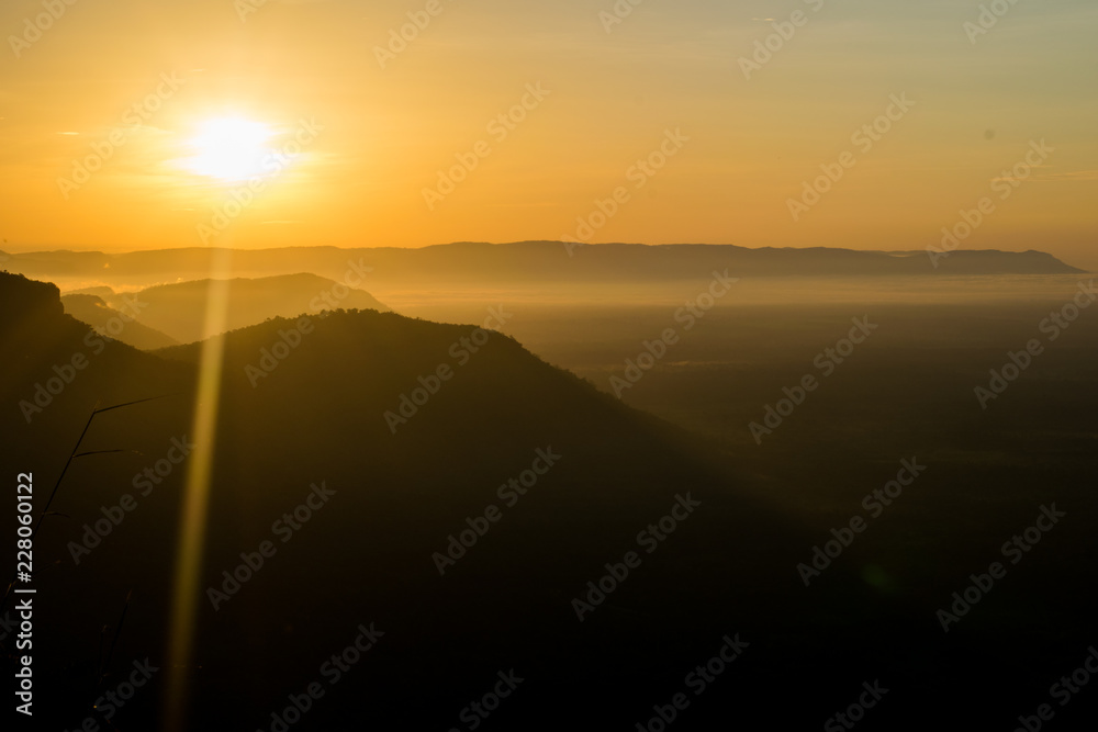 morning sunrise on mountain view in thailand