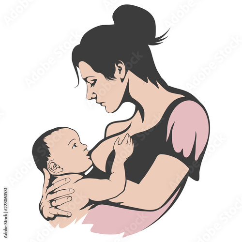 breastfeeding mother, baby feeding breast milk, breastfeeding logo